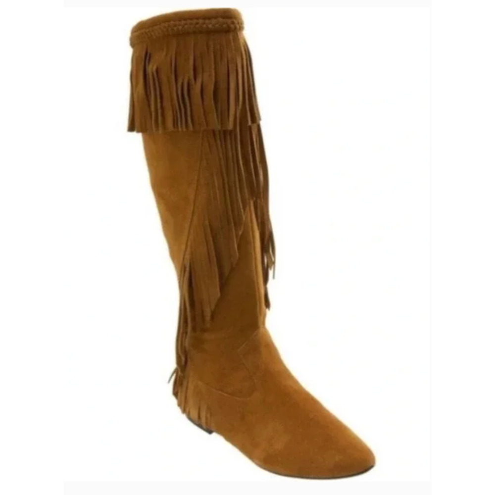 Sam Edelman Utah Brown Suede Fringe Moccasin Boots Mid-Calf Pull On Women’s 8